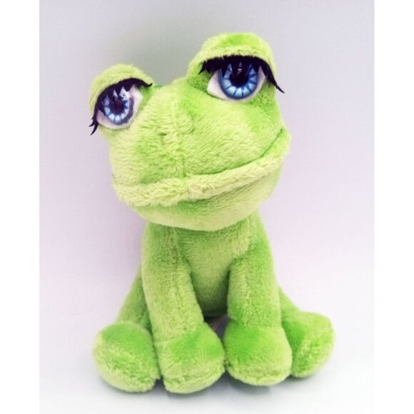Green Froggy Friends Keychain Toy Soft Frog Plush Blue Eyes Long Lashes - Picture 3 of 15